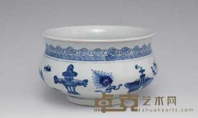 清康熙 青花博古纹炉 直径22.5cm